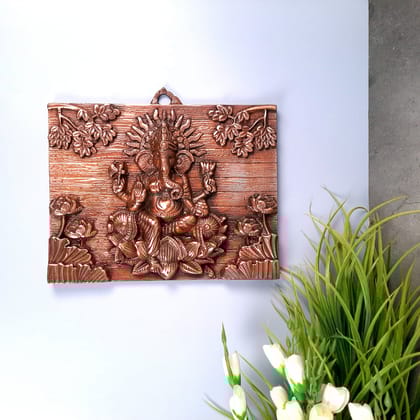 Ganesh Idol Wall Hanging | Lord Ganesha Sitting on Lotus Wall Statue Decor | Religious & Spiritual Wall Art - For Puja, Home & Entrance  Living Room & Gift - 17 Inch-11 Inch