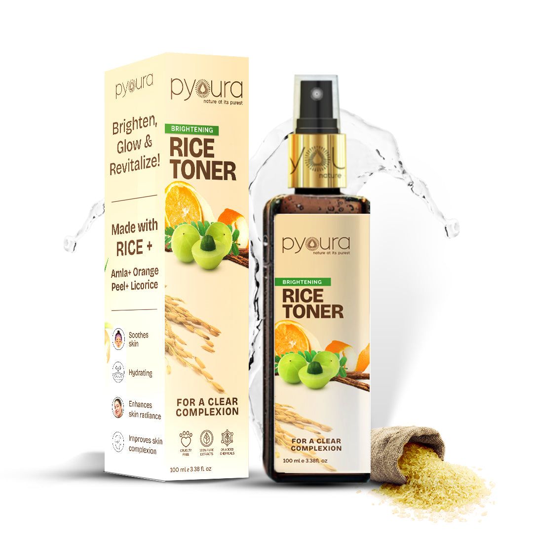 100% pure extract of Brown Rice Rice Water Hydrating Skin Brightening Toner<h4> Niacin Rich, With Orange Peel, Amla & Licorice Extracts<h4> <h6> Alcohol Free, 100% natural, easy-to-use mist spray