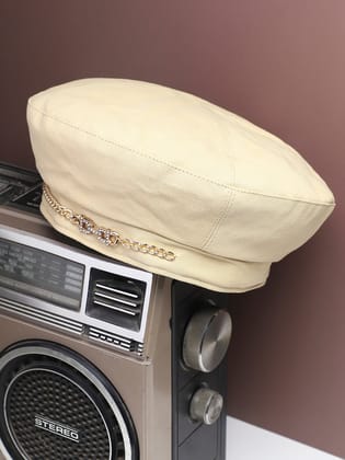 Rhinestone Chain Beret Hat - Cream-Hat
