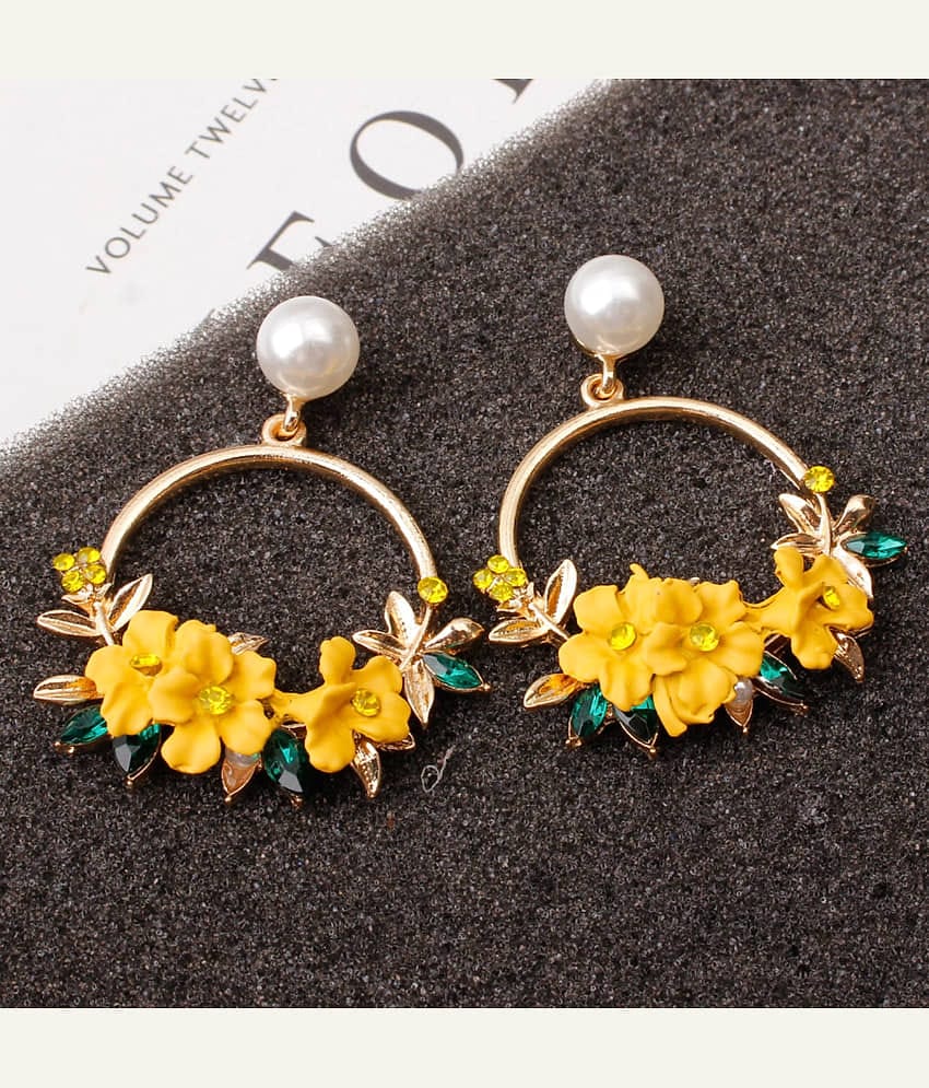 YouBella Crystal Gold Plated Floral Resin Yellow Earrings for Girl's and Women's