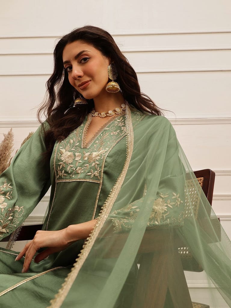 Olive Luxe Embroidered Kurta Set