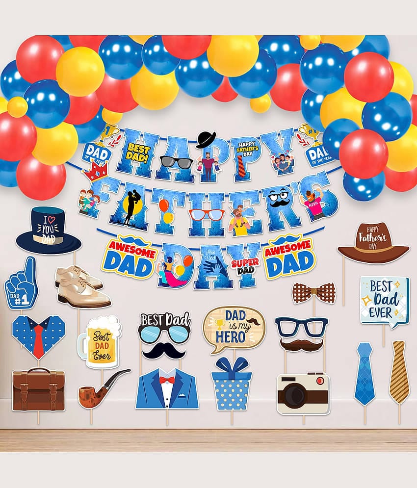 Zyozi ® Father's Day Decorations Combo | Dad Birthday Decorations Set - Banner, Balloons & PhotoBooth Props | Father's Day Party Supplies (Pack Of 46)