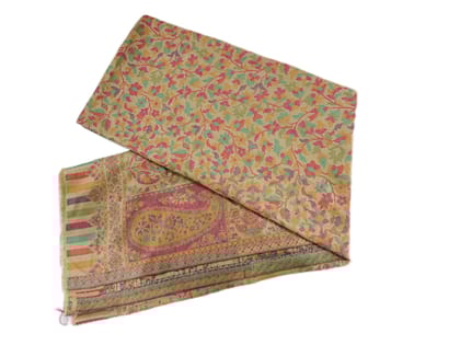Elegant Kashmiri Shawl for Women � Soft Wool Blend with Golden Base & Multicolour Floral Weave | Traditional Ethnic Wrap & Stole