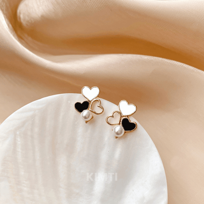 Pearl Enamel Heart Stud Earrings