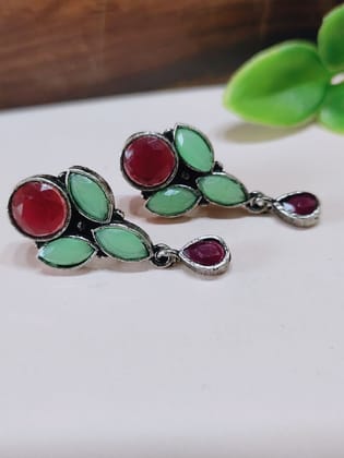 Premium Quality Oxidised Office-Going Stud Earrings for Everyday Style | Sarichka-Red+Mint Green