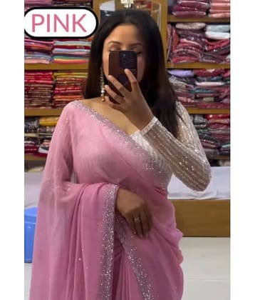 Gullak Georgette Embellished Saree With Unstitched Blouse Piece ( Pink )