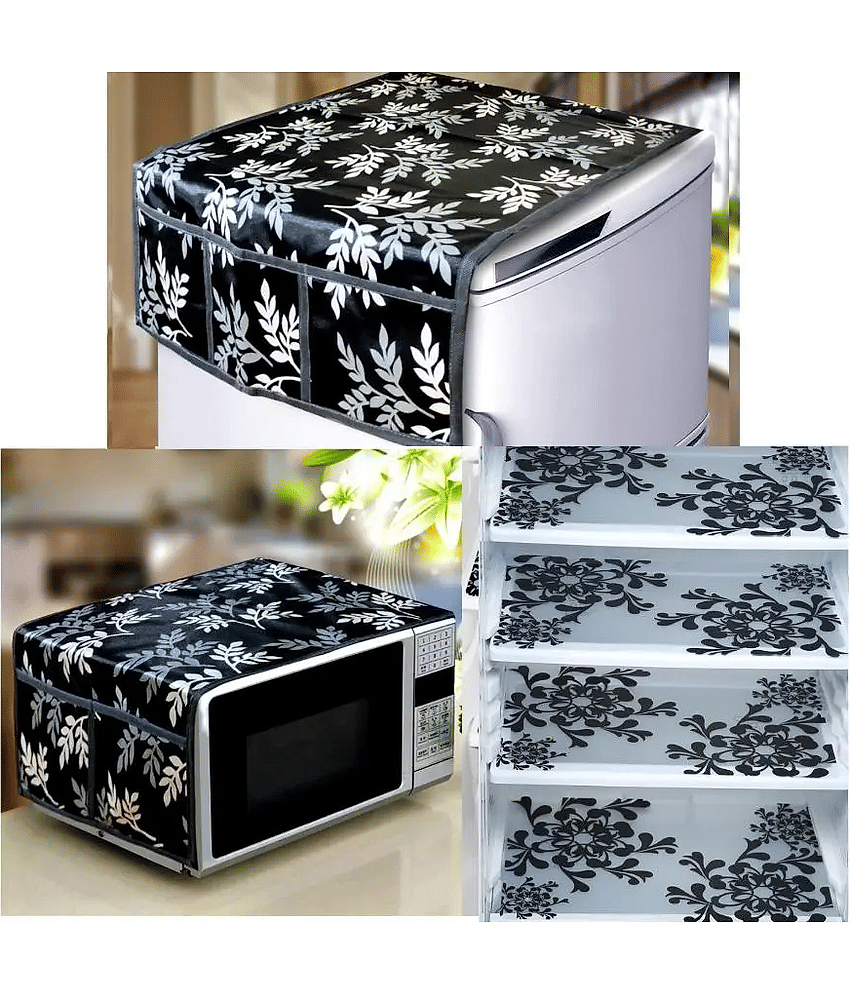 Crosmo Polyester Nature Fridge Mat & Cover ( 99 53 ) Pack of 6 - Black