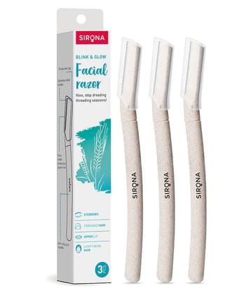 Sirona Blink and Glow Face Razor for Women | Facial & Upper Lips Hair Removal, Eyebrow Shaper & Dermaplaning Tool - 3 Pieces