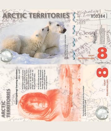 Extremely Rare Arctic Territories 8 Polar Dollars Polymer Fantasy Note Top Grade Gem UNC