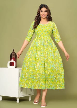 Comfyfeed Cambric Pure Cotton Maternity Cum Feeding Kurti. ( LIGHT GREEN)-M