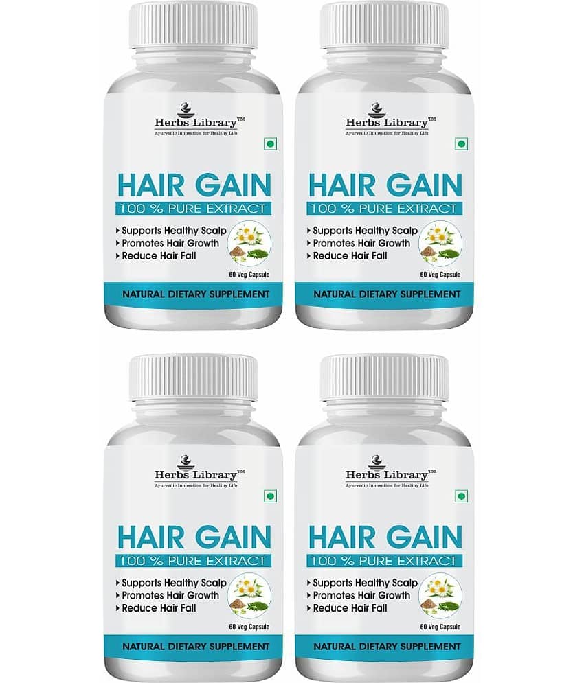 Herbs Library Hair Gain, Herbal Supplement For Hair Growth, 60 Capsules Each(Pack of 4)