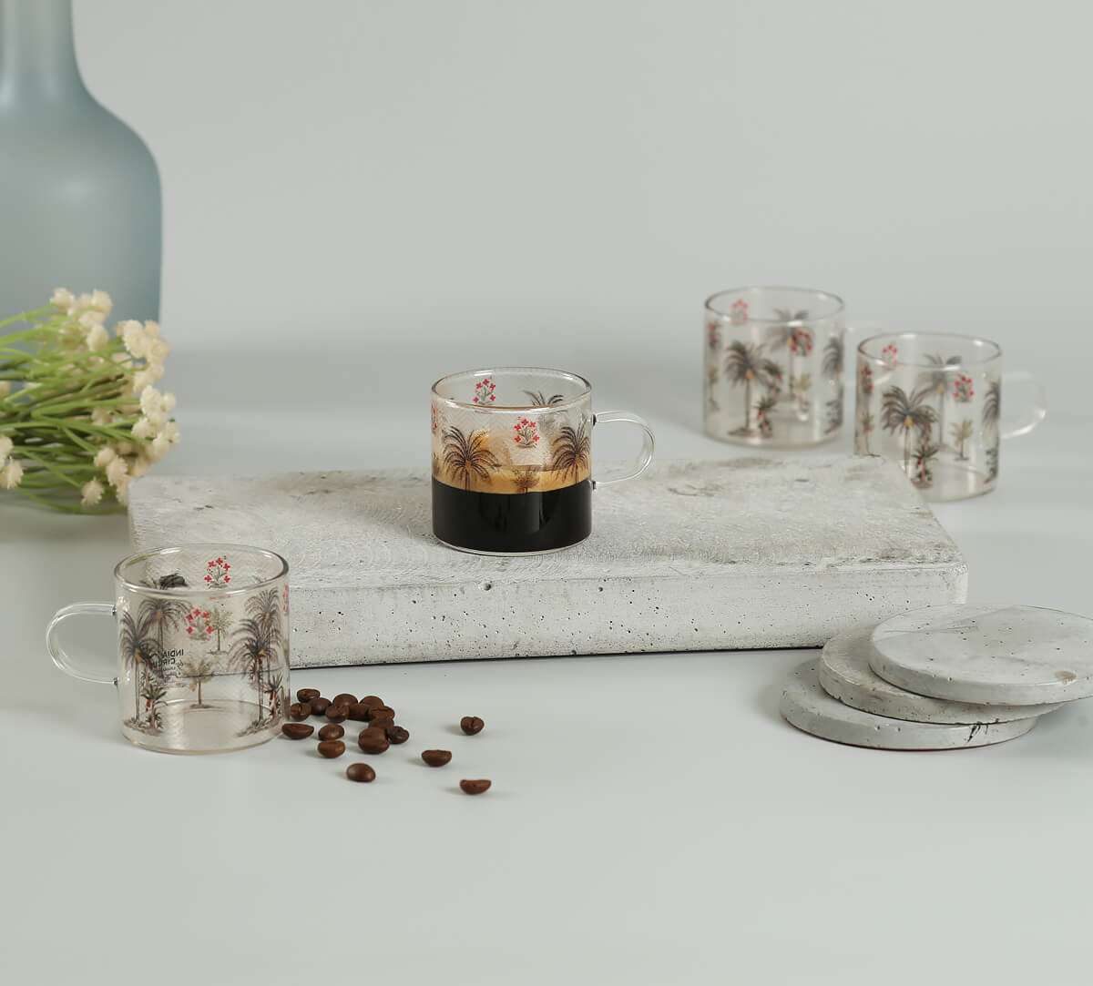 India Circus Chevron Palms Glass Espresso Mug Set Of 4