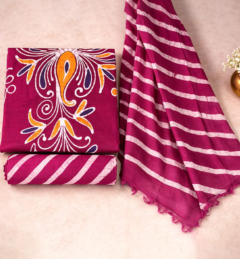 Handcrafted Pen Batik Print Cotton Dress Material