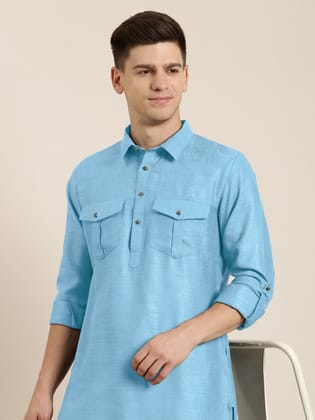 Light Blue cotton Pathani with Salwar-Made To Measure / Only Pathani - No Lowers