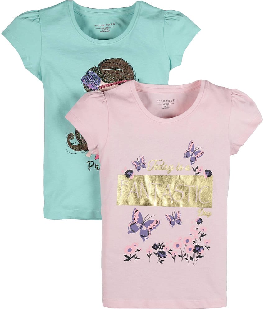 Plum Tree Girls Butterfly Print T-shirt ( Pack of 2)