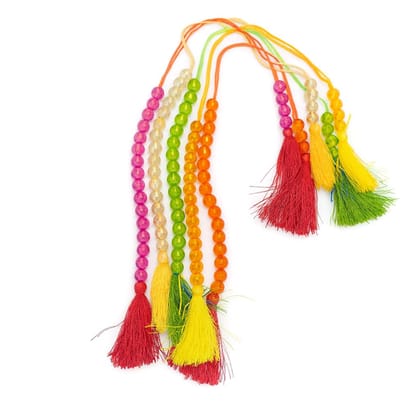MAYAPURI Fancy Glass Beaded Sakshi Mala, 5mm Cracked Multicolor Counter Beads with Black Wooden Tassels for Religious Chanting, Meditation and Pooja, Unisex Indian Style