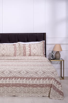 Alba Aztek Beige Cotton Bedcover-Double: 90 x 108 in / Beige / Brown / Beige