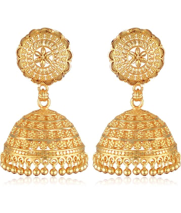 Vighnaharta Golden Jhumki Earrings ( Pack of 1 )