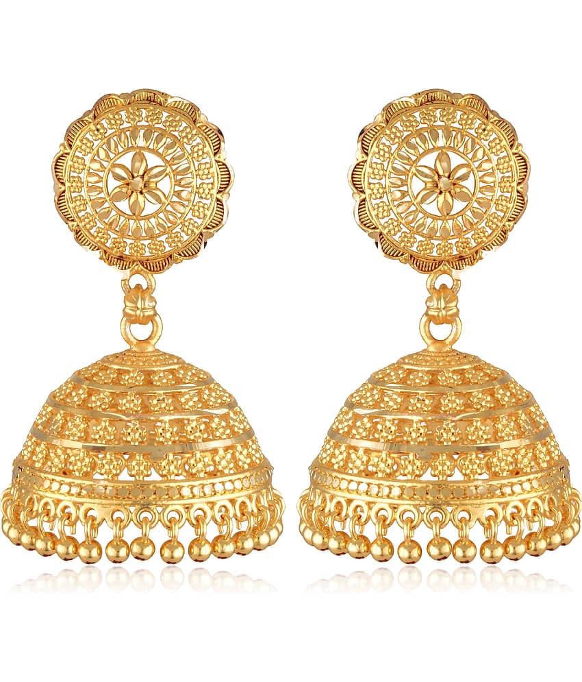 Vighnaharta Golden Jhumki Earrings ( Pack of 1 )