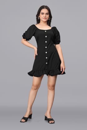 OWO THE LABEL Stylish Dress with Puff Sleeve For Women (OTLDRS2014)-Small