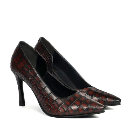 Pointed Toe Luxurious Smokey Dark Brown Sleek Stiletto Ladies Pencil Heel By Brune & Bareskin-36/3