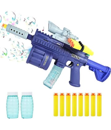 TOY DEKHO  3 in 1 Electric Gun Toy for Kids, Bubble Machine Gun,for Boys/Girls, Soft Bullet Gun Toy Shooting Gun Toy with Dart,   Age  4+ Years Plastic Multicolour Musical Battery Operated Toy