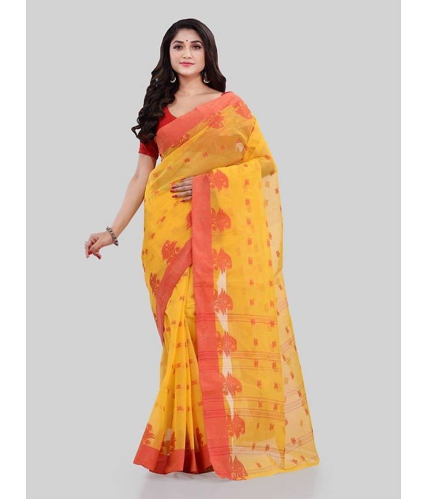 Desh Bidesh Cotton Printed Saree Without Blouse Piece ( Yellow )