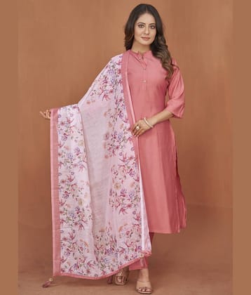 Style Samsara Silk Solid Kurti With Pants Women's Stitched Salwar Suit - Pink ( Pack of 1 )