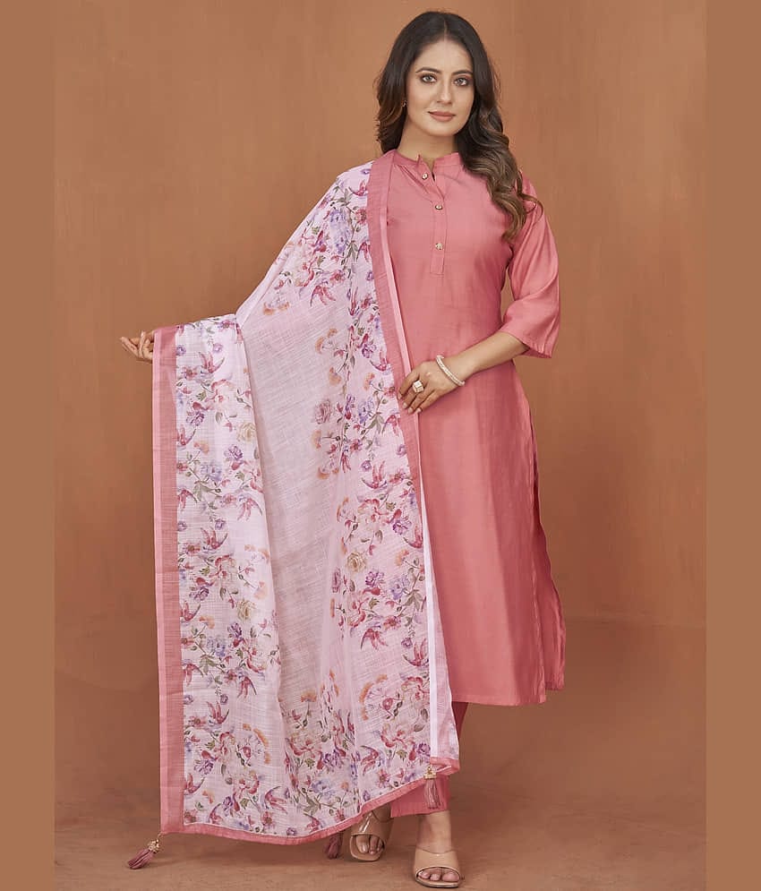 Style Samsara Silk Solid Kurti With Pants Women's Stitched Salwar Suit - Pink ( Pack of 1 )
