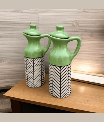 Malaikah Olive Zebra Printed Ceramic Olive Oil Container ( Set of 2 )