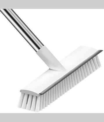 Bathroom Cleanning Brush with Wiper 2 in 1 Tiles Cleanning Brush Floor Scrub Brushh with Long Handle White scrubbing Brushh Cleaning Brush (Pack of 1 Heavy Quality, Stainless Steel)