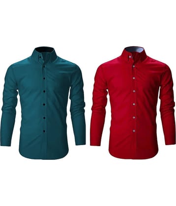 Bluedove Cotton Blend Regular Fit Solids Full Sleeves Men's Casual Shirt - Red ( Pack of 2 )