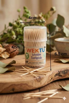 WEKTU Premium Wooden Toothpicks Set (Pack of 5 Containers) – Hygienic & Disposable
