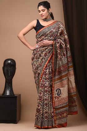 Stimulating Pure Chanderi Silk Saree Blockprinted