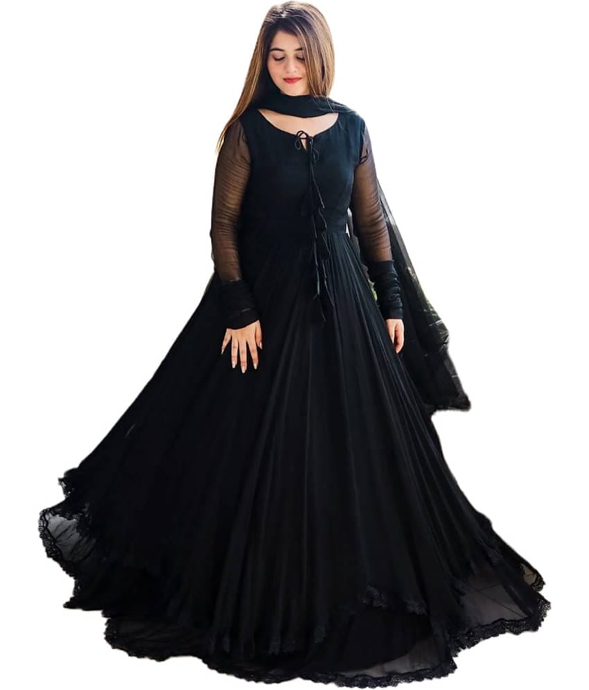 fvd Black Flared Georgette Women's Stitched Ethnic Gown ( Pack of 1 )