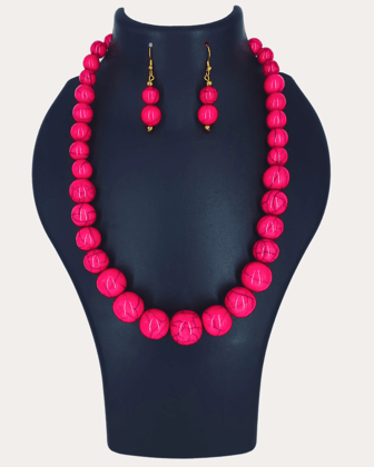 Ball Beaded Pinky Necklace-Dark Pink