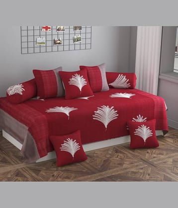 SHOMES Cotton Floral Diwan Set 8 Pcs - Red