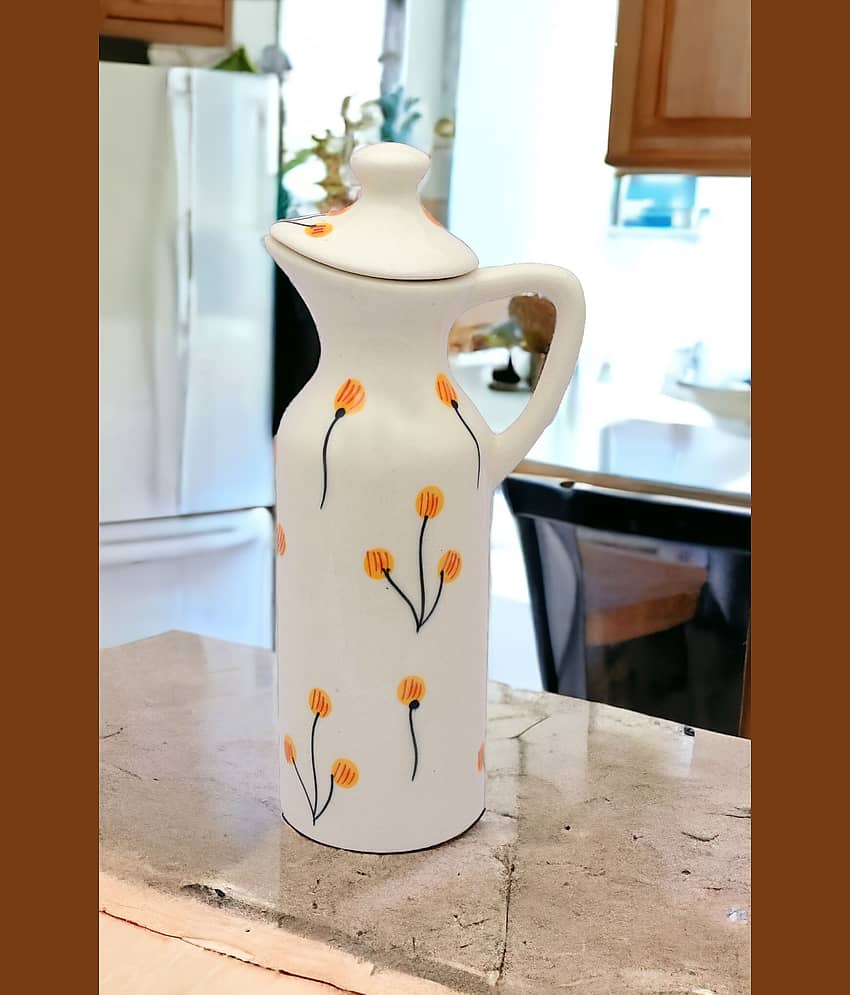 Malaikah White Oil Dispenser Ceramic Off White Oil Container ( Set of 1 )