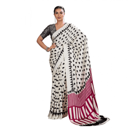 womens satin crepe printed saree with unstitched blouse 5.5mtr white pid65080 womens satin crepe printed saree with unstitched blouse 5.5mtr white pid65080
