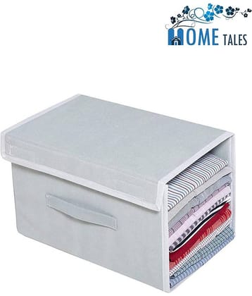 Non-Woven Shirt Stacker & Cloth Organizer with Cover Lid,Blue ( Pack of 1 )