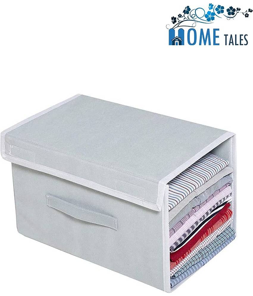 Non-Woven Shirt Stacker & Cloth Organizer with Cover Lid,Blue ( Pack of 1 )