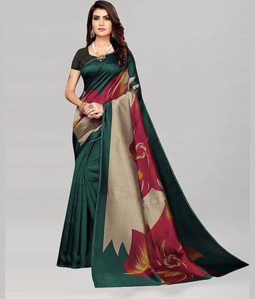 Samah Silk Printed Saree With Unstitched Blouse Piece ( Navy Blue )