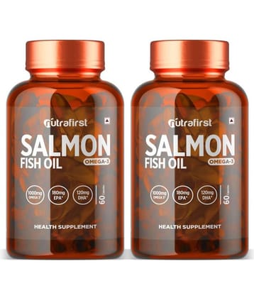 NutraFirst Salmon Fish Oil Softgel Capsule,for Healthy Heart,Brain&Eyes,enriched with Fish Oil 1000mg,EPA 180 mg &DHA 120 mg(2 X 120 Softgel Capsules)