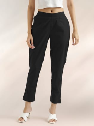 Women's Cotton Trouser Pant - Regular Fit for Office, School, and Casual Wear-S / Black / 100% Cotton