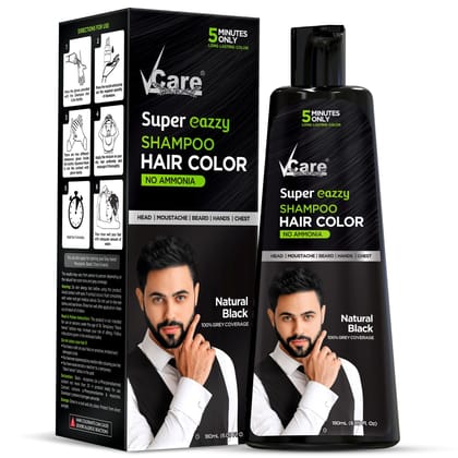VCare Super Eazzy Hair Colour Shampoo for Women and Men 180 ml