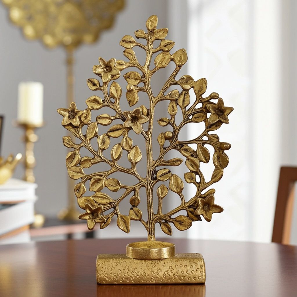Brass Artistic Tree Table Decor - Traditional Home Decoration, Height : 9.5 Inch (BSMAS1296 C)