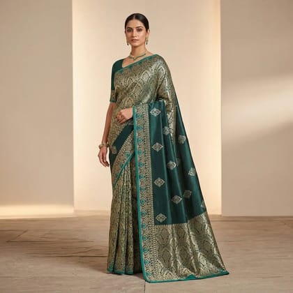Green Banarasi Satin Zari Woven Saree For Women