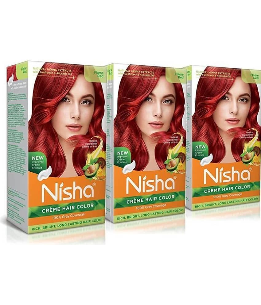 Nisha Creme Hair Color Flame Red 150g Pack of 3, Permanent Hair Colour, 100% Grey Coverage, Long Lasting Hair Colour