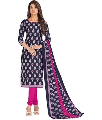 shree jeenmata collection Blue Cotton Unstitched Dress Material - Single