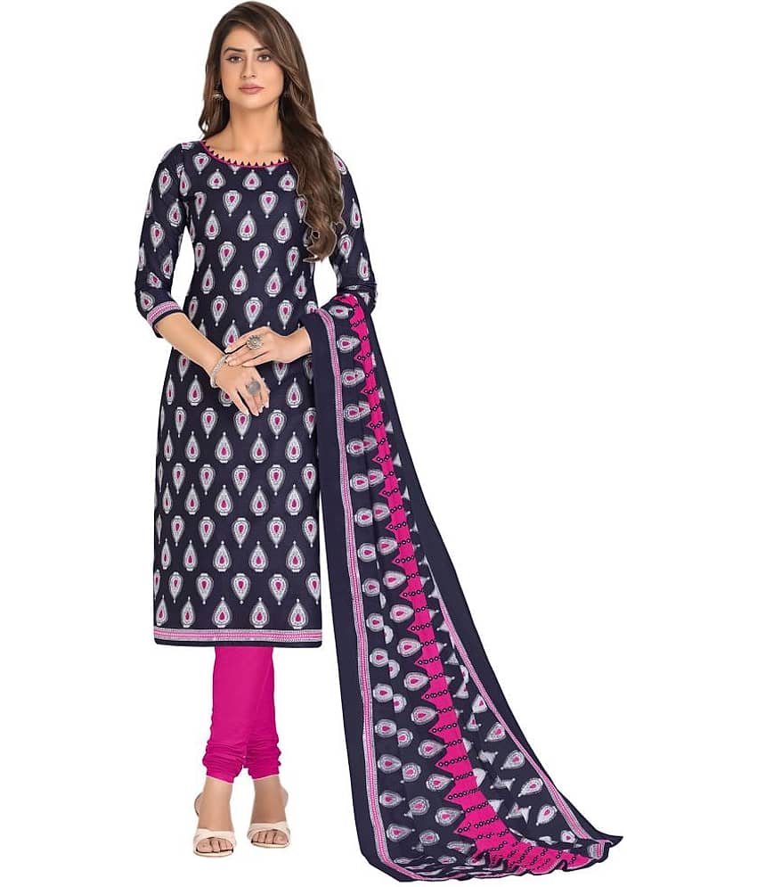 shree jeenmata collection Blue Cotton Unstitched Dress Material - Single